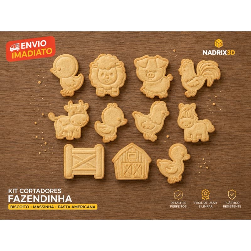 Cortador de Biscoito tema Fazenda com Carimbo e Puxador | cortador fazendinha | animais da roça