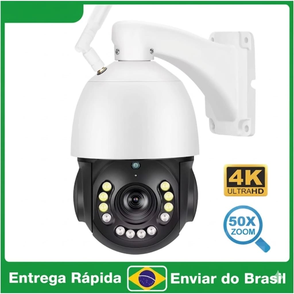 Câmera de Segurança Wifi 8MP 4K PTZ Zoom óptico 50x Externo IA Rastreamento Áudio Visão Noturna 360°