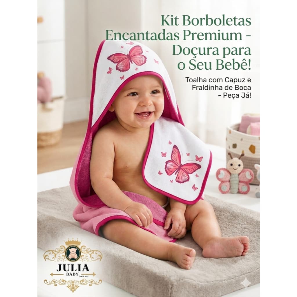 Kit Toalha Infantil forrada com fralda e capuz + 2 fraldinha de boca