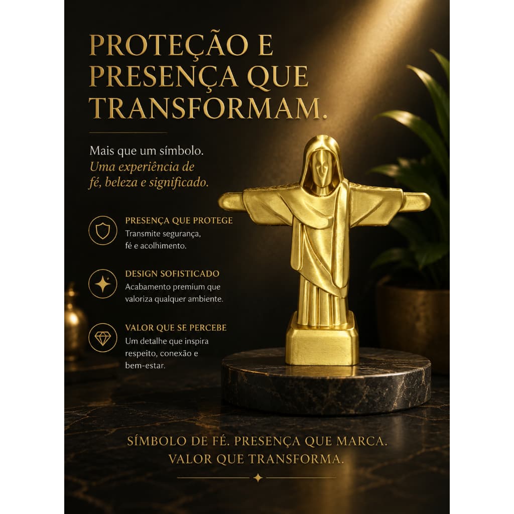 Cristo Redentor 10cm Decorativo Dourado Estátua Religiosa Premium Fé e Proteção para o Lar
