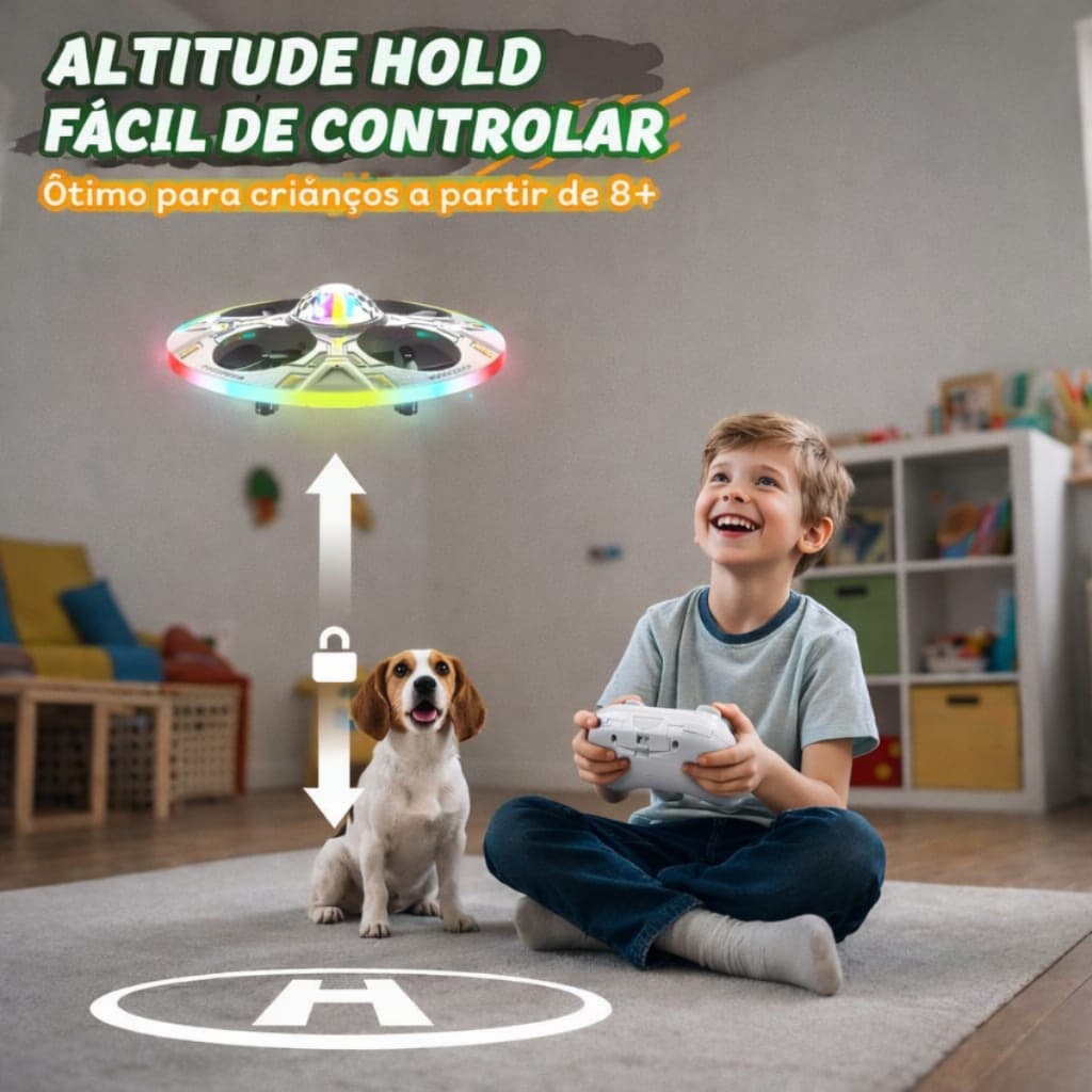 Drone Ovni Voador Controle Remoto 2.4GHz 4 Motores Luzes LED presente das crianças linha premium