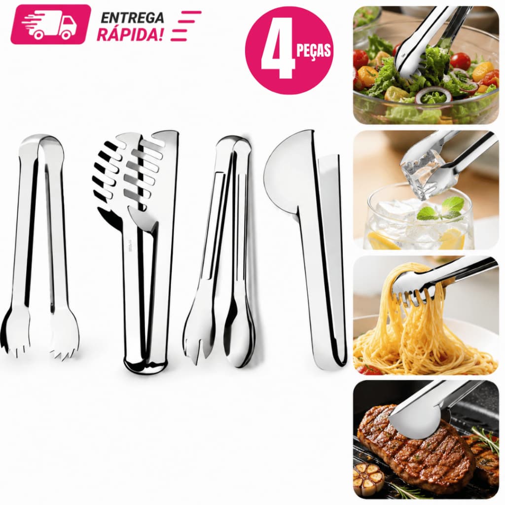 Utensílios para Cozinha Inox Pegador de Massa 20cm Universal 20cm Salada 20cm Gelo 18,5cm Casa Cozinha Restaurante