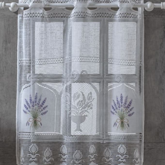 Cortina Janela Banheiro Vitro 0,80x0,80 Renda Branca Estampa Lavanda Delicada Ou Patinho