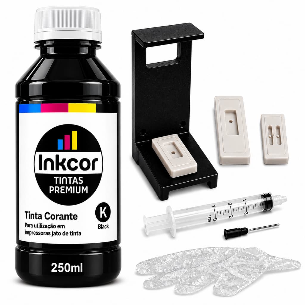 Kit Recarga Inkcor Cartucho Preto 667 668 664 662 Compatível com Impressora HP 2774 2975 2874 2600
