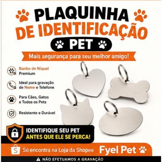 Plaquinha De Identificação para Cães e Gato Placa de Identificação + ENVIO IMEDIATO