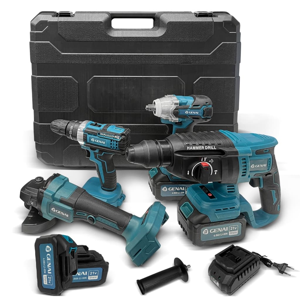 Kit 4em1 Ferramentas Martelete Esmerilhadeira Lixadeira Parafusadeira Chave Impacto Bateria 68v Com Acessórios E Caixas