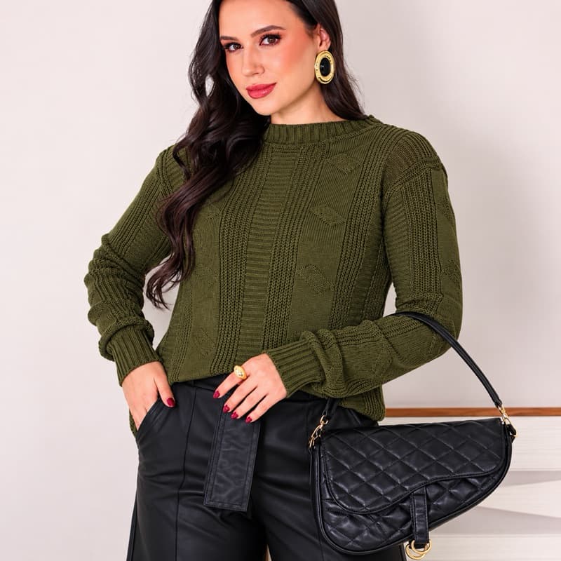 Blusa Manga Longa Tricot Roupa Outono Inverno Elegante Tricô Fang Lã Blusa Feminina Fashion