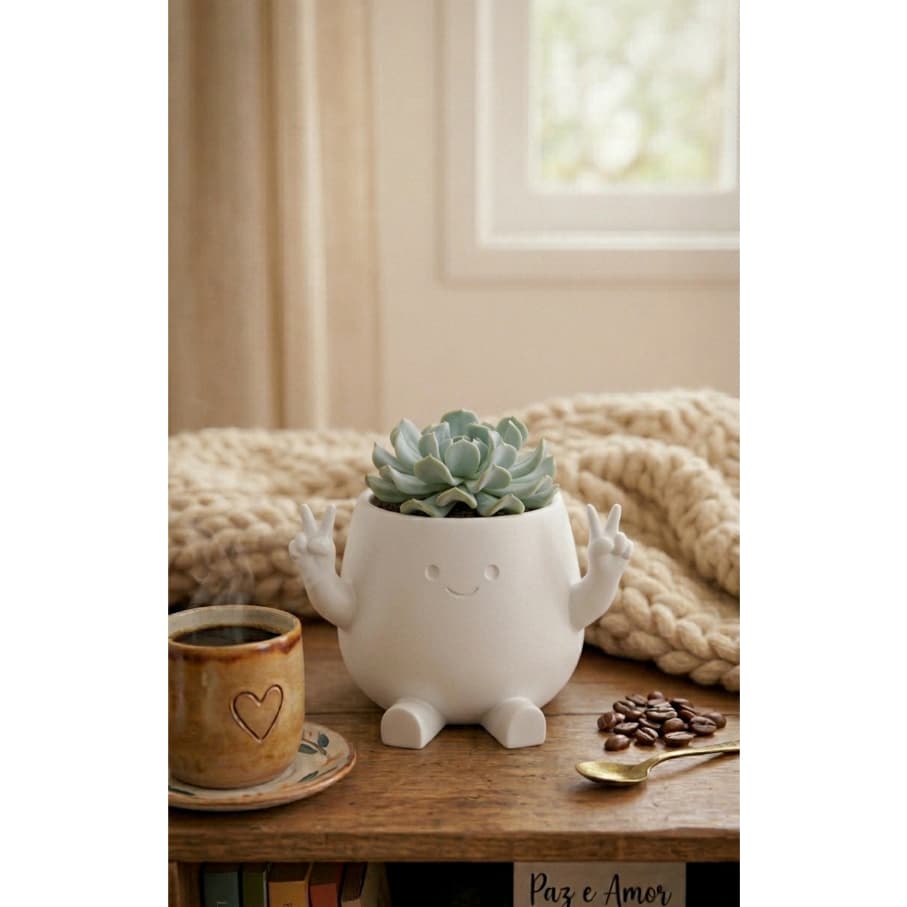 Vaso Fofo - Paz e Amor - Para Suculenta Planta Artificial Natural Flores