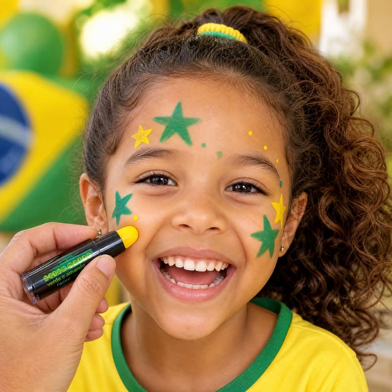 Batom Bastão Facial e Labial Verde e Amarelo para Torcida, Jogos, Festa e Copa