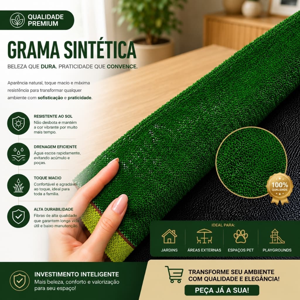 Tapetes Grama Sintética - 10mm -  50cm x 50cm para Decoração
