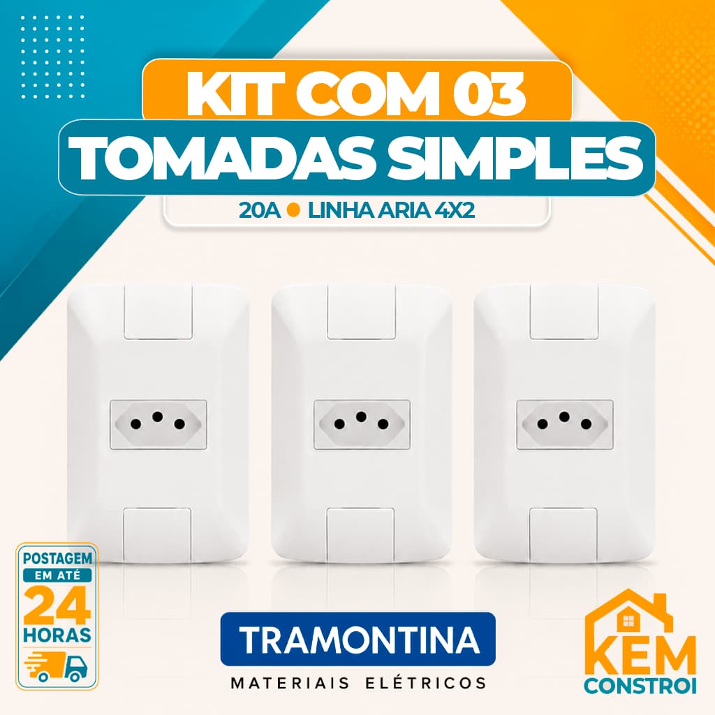 Kit 03 Tomada 20A Tramontina 4x2 Linha Aria (Pino Grosso) 20 Amperes Tomadas e Interruptores