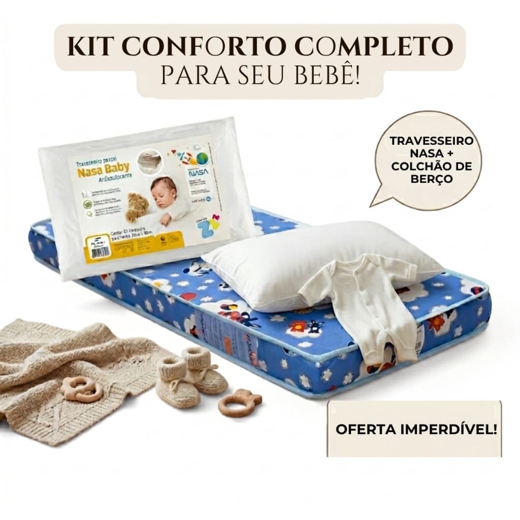 Kit Travesseiro Nasa Baby + Colchão Berço 70x130 Ortobom