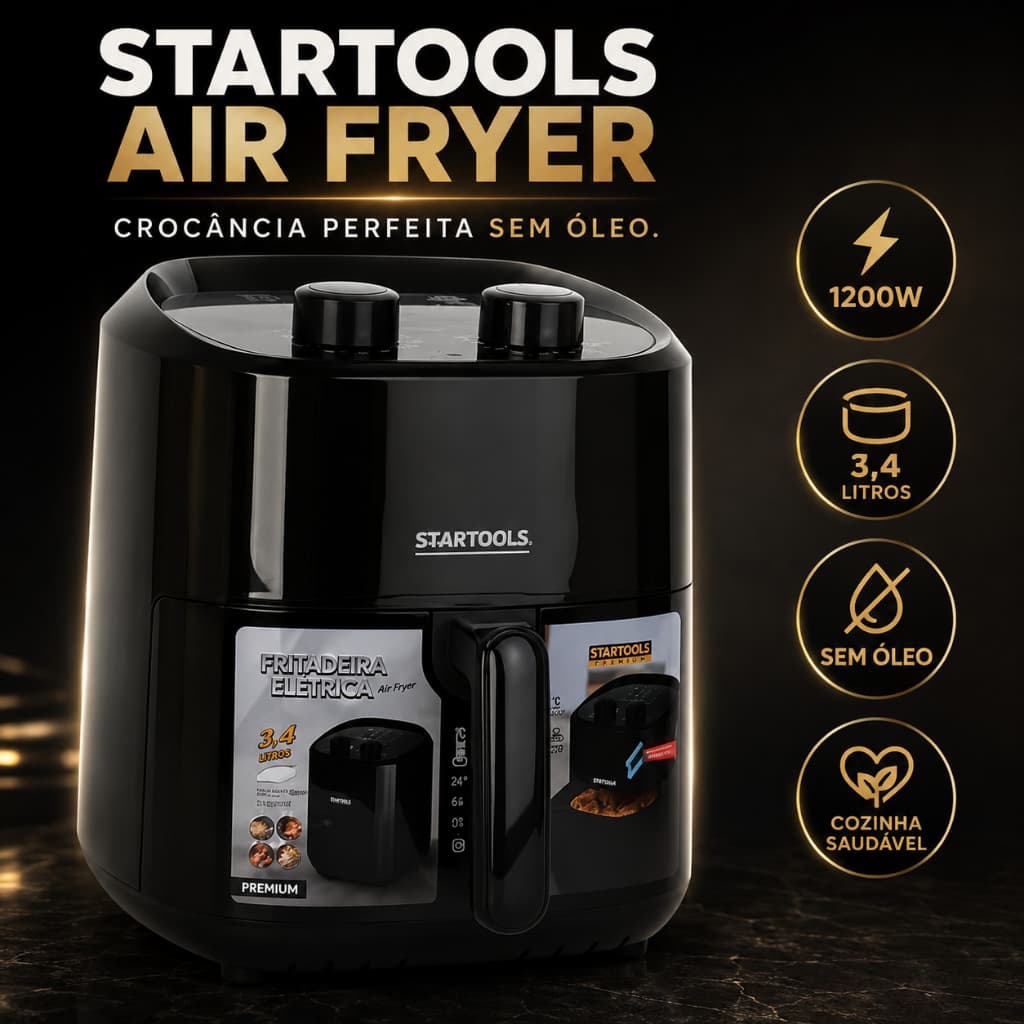 Fritadeira Air Fryer Sem Oleos Capacidade 3,4 Litros Potente 1200 Watts 220 Volts