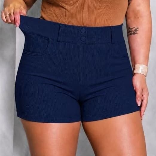 SHORT SOCIAL FEMININO PLUS ZESI DE TECIDO CANELADO MACIO COM MUITO ELASTANO E VERSATIL