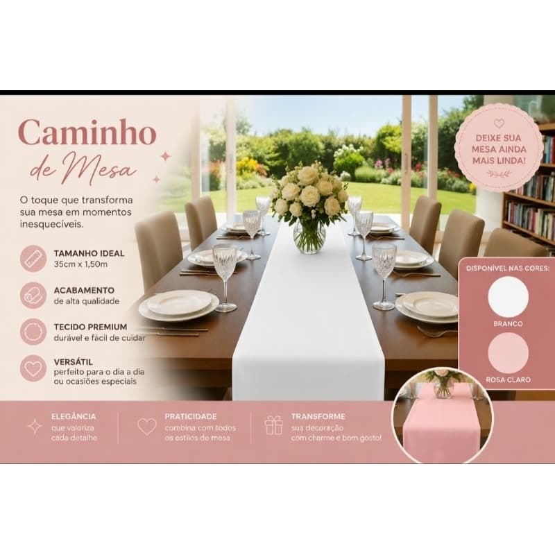 Caminho de Mesa Liso Decorativo – Ideal para Mesa Posta e Cozinha
