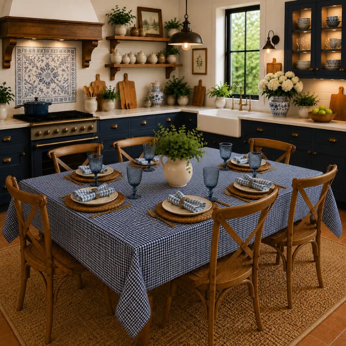Toalha De Mesa Retangular Xadrez Oxford Grosso 6 Lugares 1,40m X 2,00m Premium Não Desbota Secagem Rápida Para Cozinha