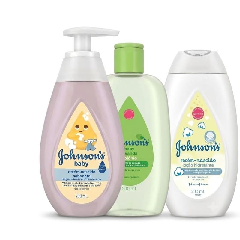 Combo Premium Johnson's Sabonete Recém Nascido 200ml + Colônia Lavanda 200ml + Hidratante Recém Nascido 200ml