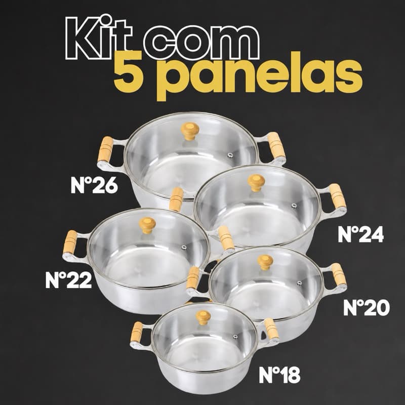 Jogo de panelas grandes com tampa de vidro da 18 a 26 em alumínio fundido grosso- cozinha. conjunto de 5 panelas
