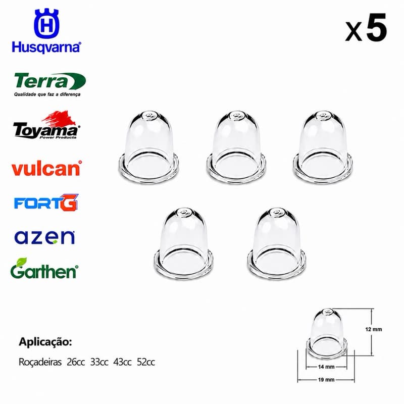 Kit 5 Bulbo Prime Bolha Injetor De Gasolina Para Roçadeiras 26cc 33cc 43cc 52cc