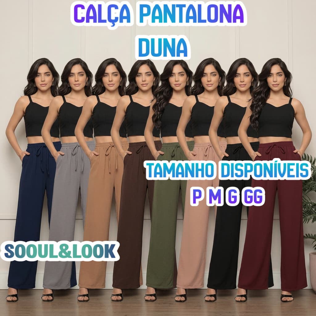 Calça Pantalona Feminina Duna Premium Cintura Alta com Bolsos
