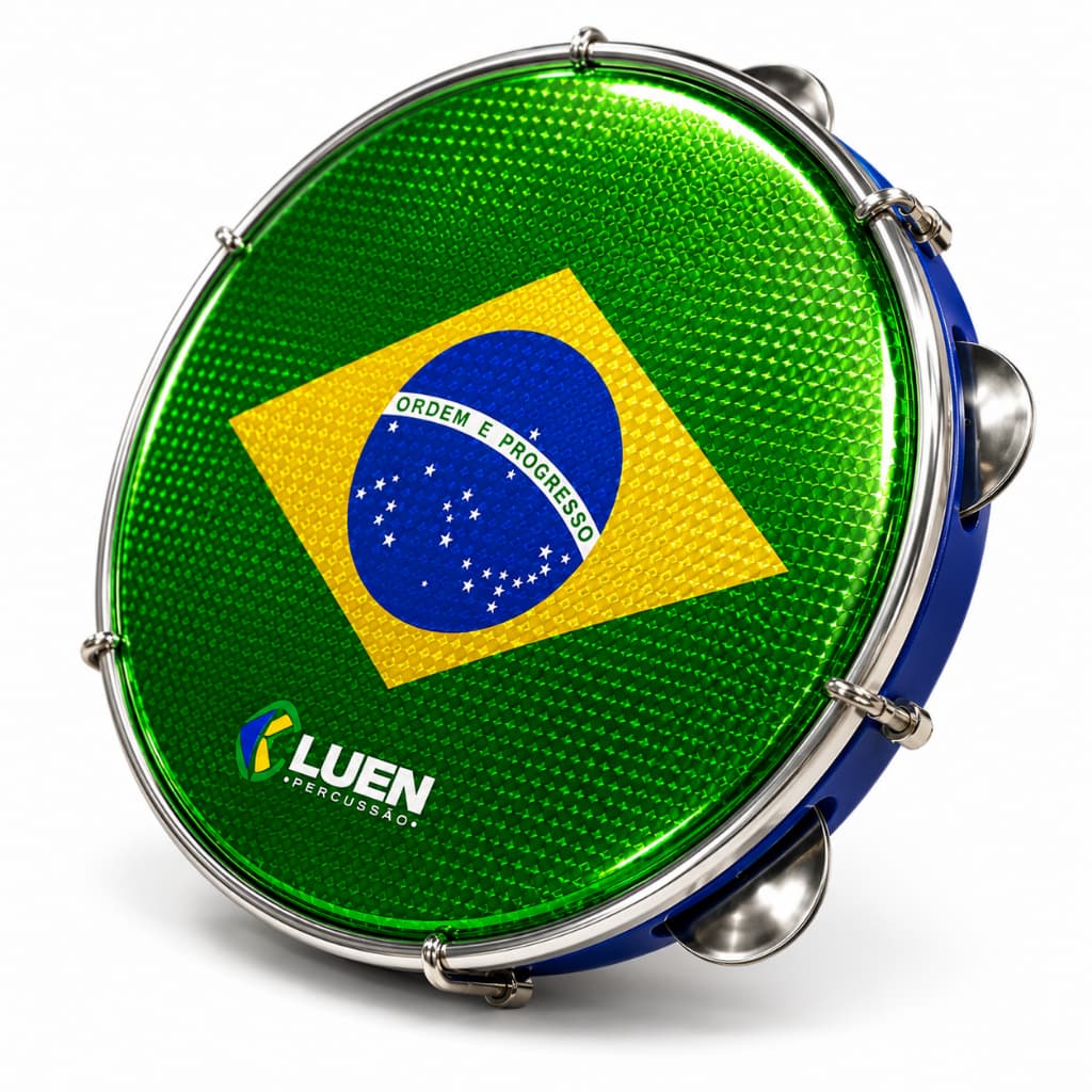 Pandeiro 10" ABS Platinela e Aro Inox Pele Bandeira Brasil Luen 40066