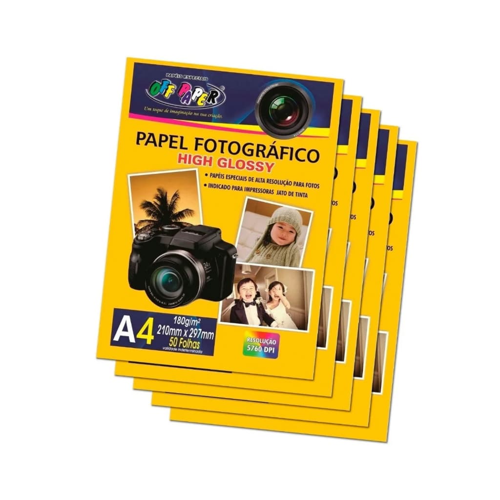 Papel Fotográfico A4 Glossy Off Paper 180g Branco Kit 250 Folhas
