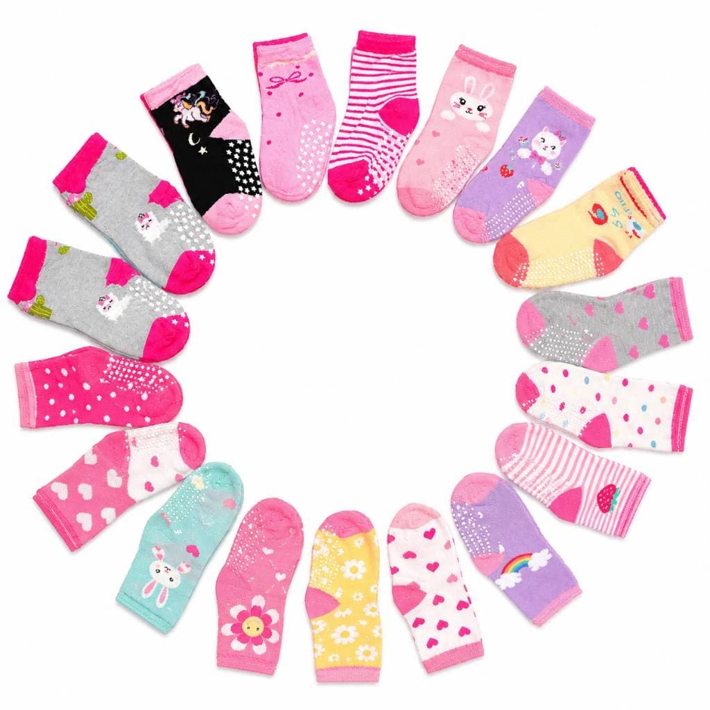 Kit Pares 3 a 18 Pares De Meias Infantil e Bebê Menina Estampas Coloridas Desenhos Divertidos Escola