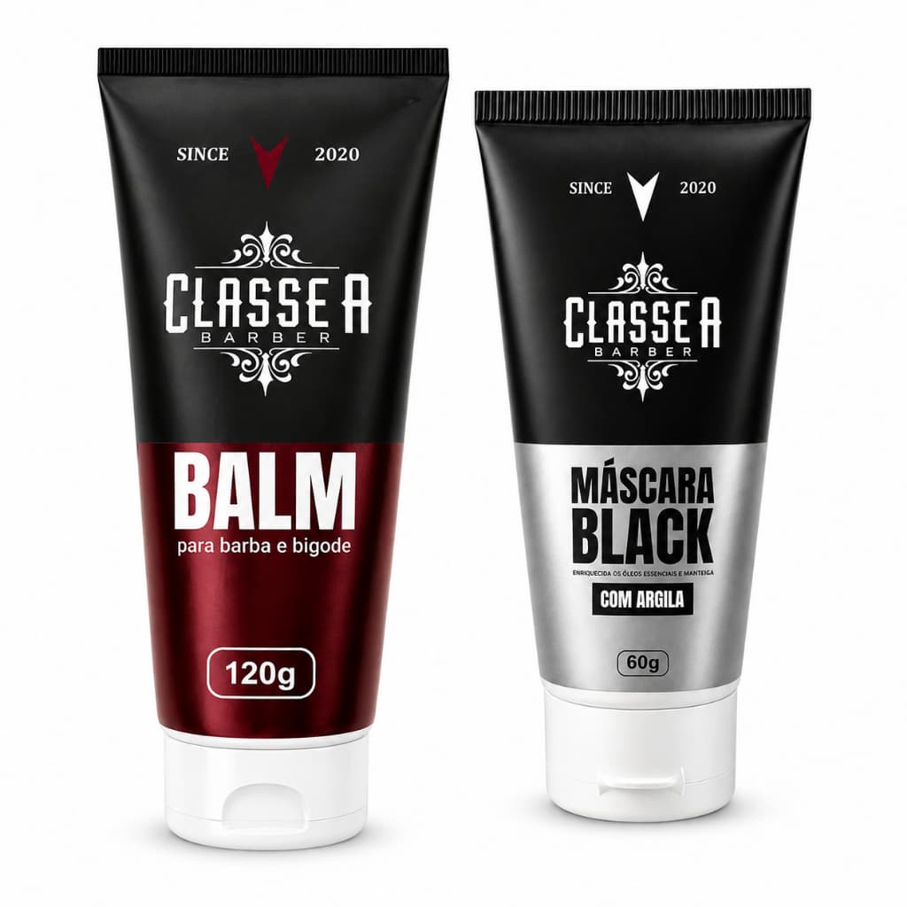 Kit Máscara Black Facial 60g + Balm para Barba 120g Classe A Barber Limpeza Rosto e Barba Macia