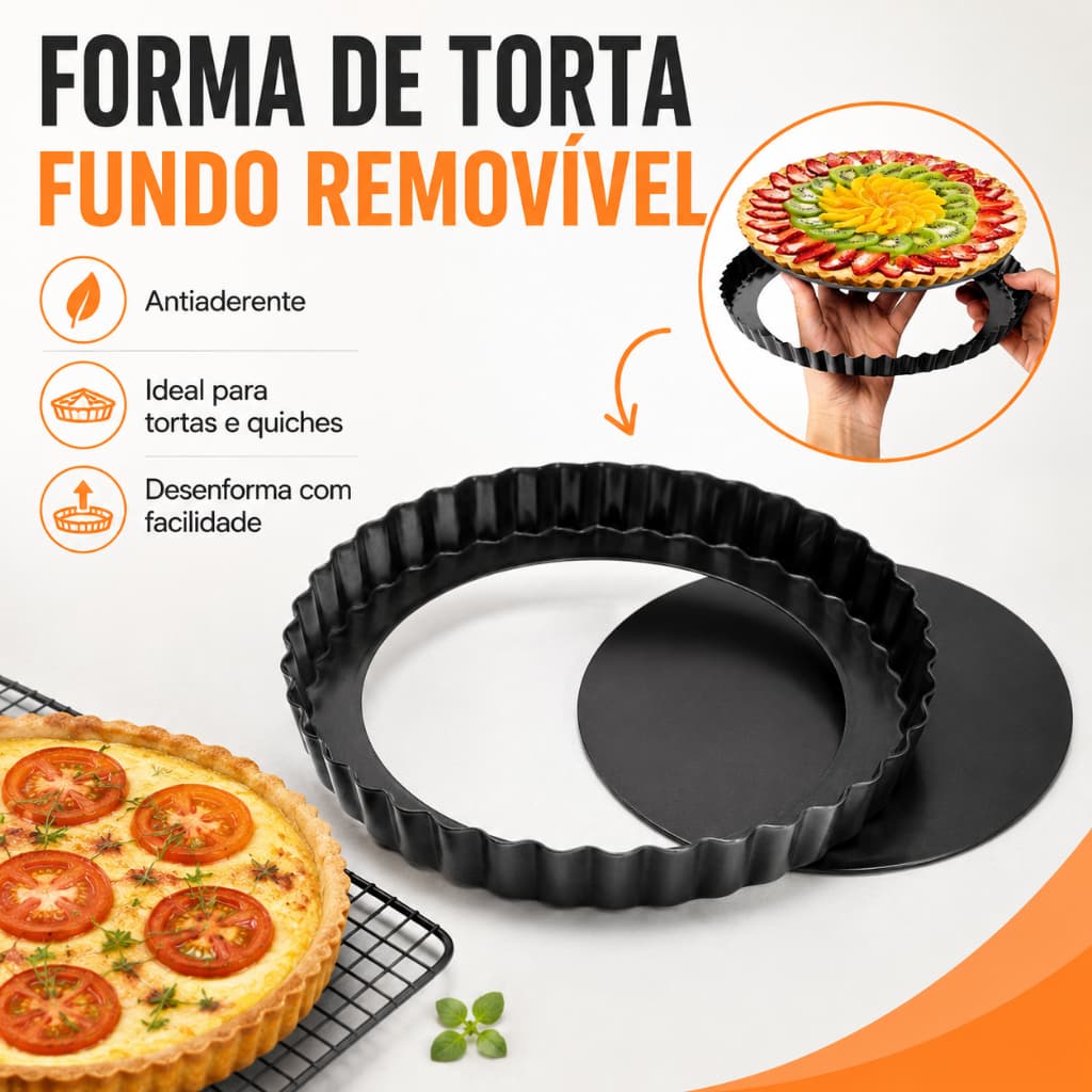 Forma Redonda Para Tortas e Quiches Com Fundo Removível Antiaderente