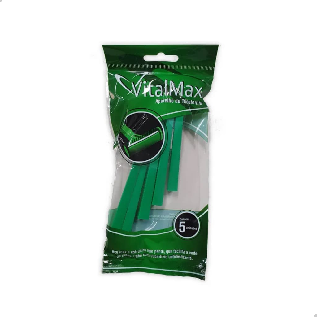 Kit 5 Aparelho de Barbear Tricotomia Lamina Vitalmax Descartável Barbeador Barba Pelos Depilador