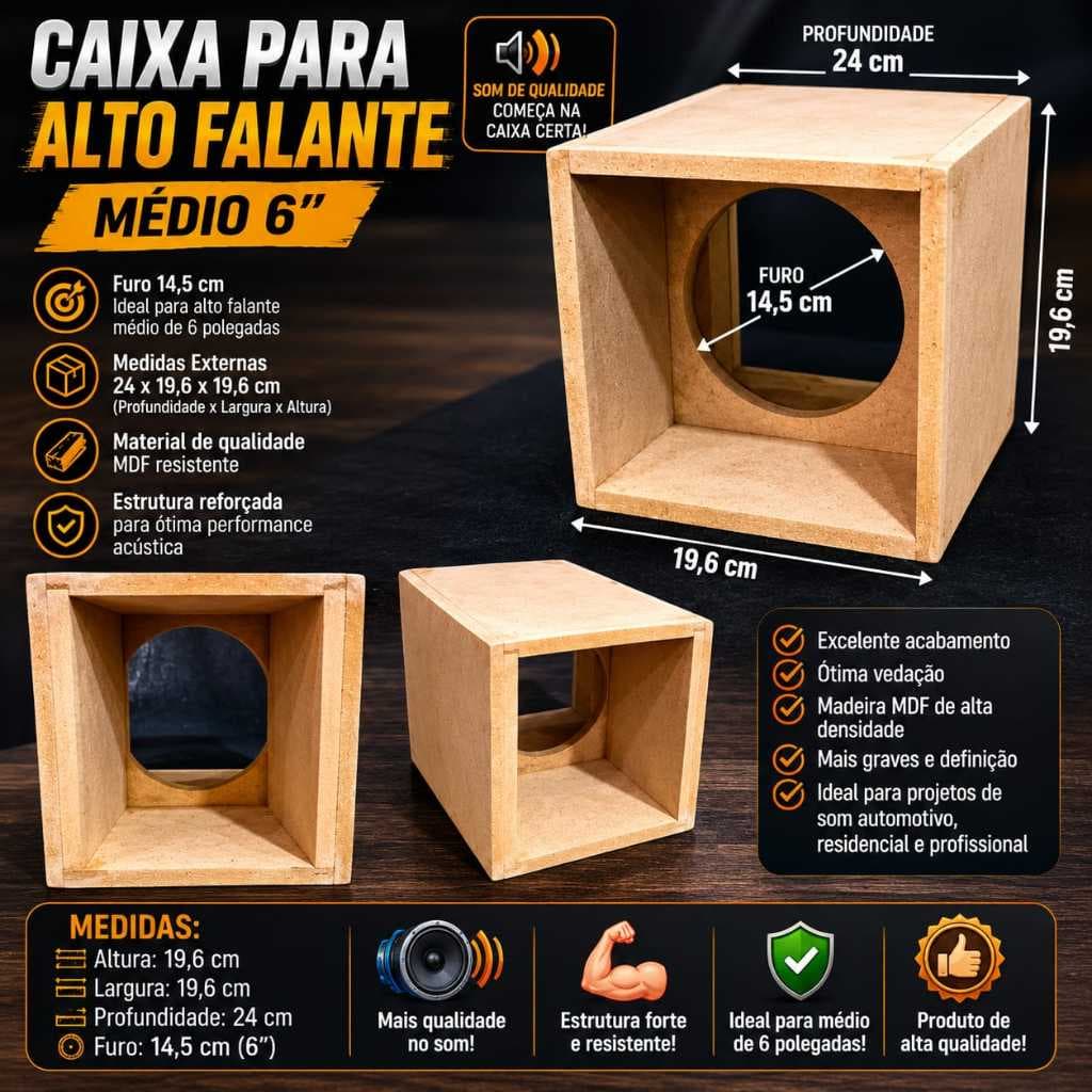Caixa para Alto-Falante Médio 6” em MDF Cornetada Selada