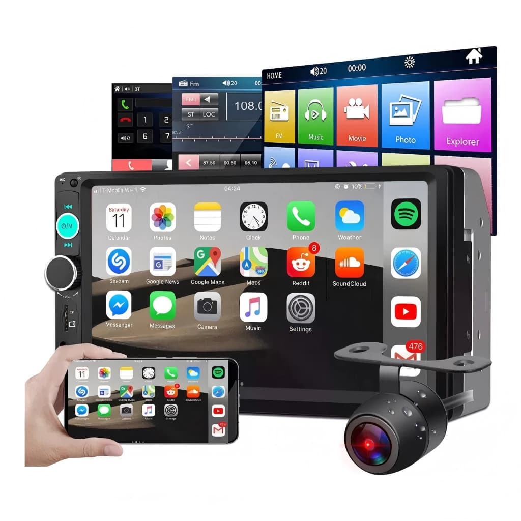 óLike Multimídia 7 Polegadas 2 Din Mp5 Carplay Espelhamento Bluetooth Usb Sd com Controle Remoto