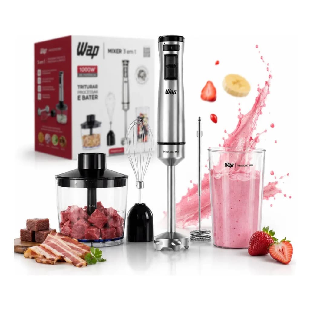 Mixer 3 em 1 WAP Prosdócimo Mixer Processador Portátil Inox
