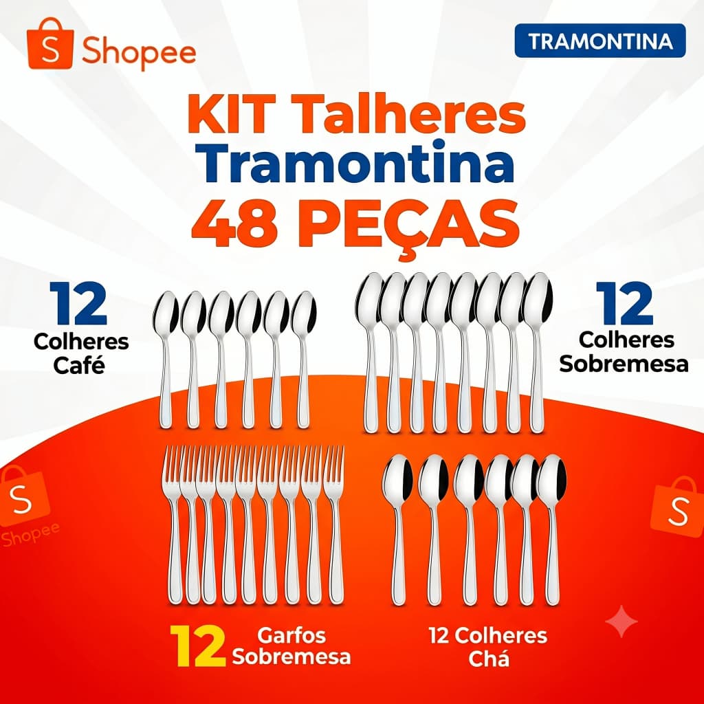 Jogo De Talheres Tramontina Búzios Aço Inox 48 Peças Kit Completo Sobremesa Chá Café Original