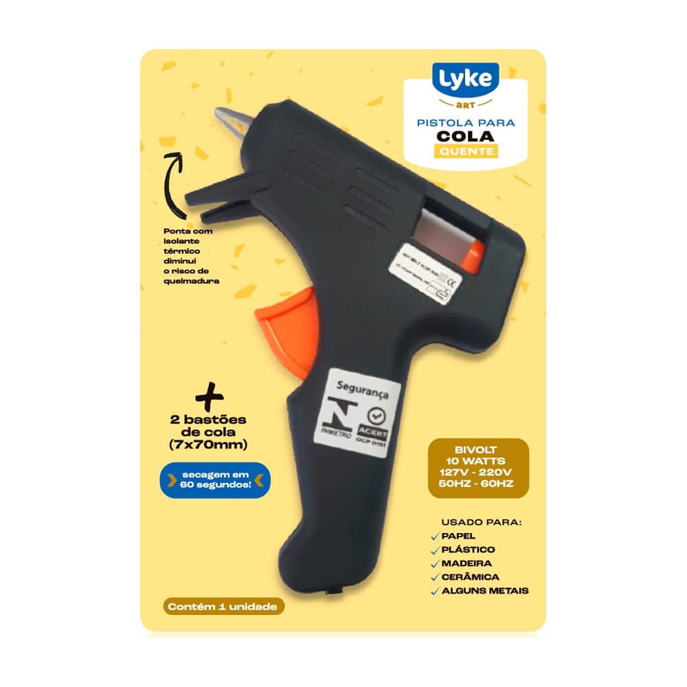 Pistola De Cola Quente Bivolt 10w + 2 Bastões De Cola Lyke (110v e 220v) Profissional