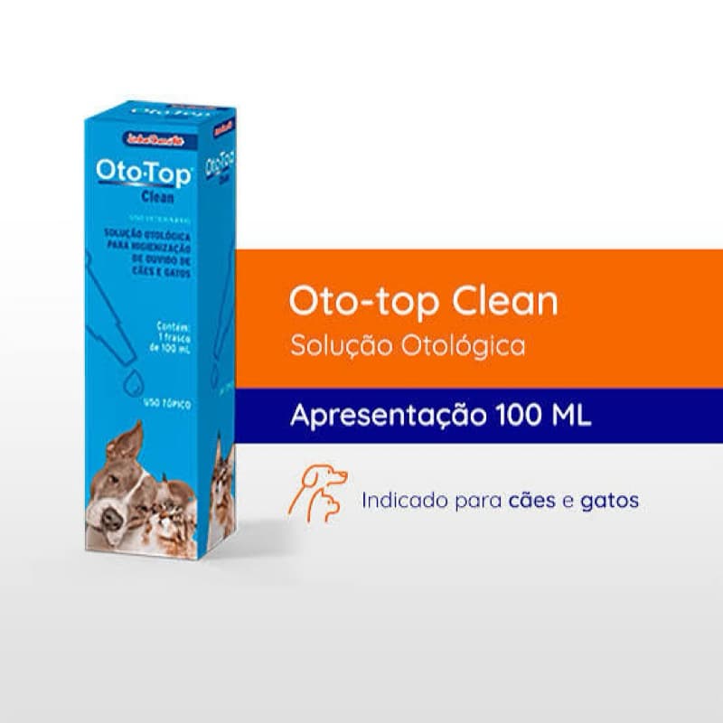 Oto top Clean Limpeza Otológica Cães Gatos 100ml Chemitec