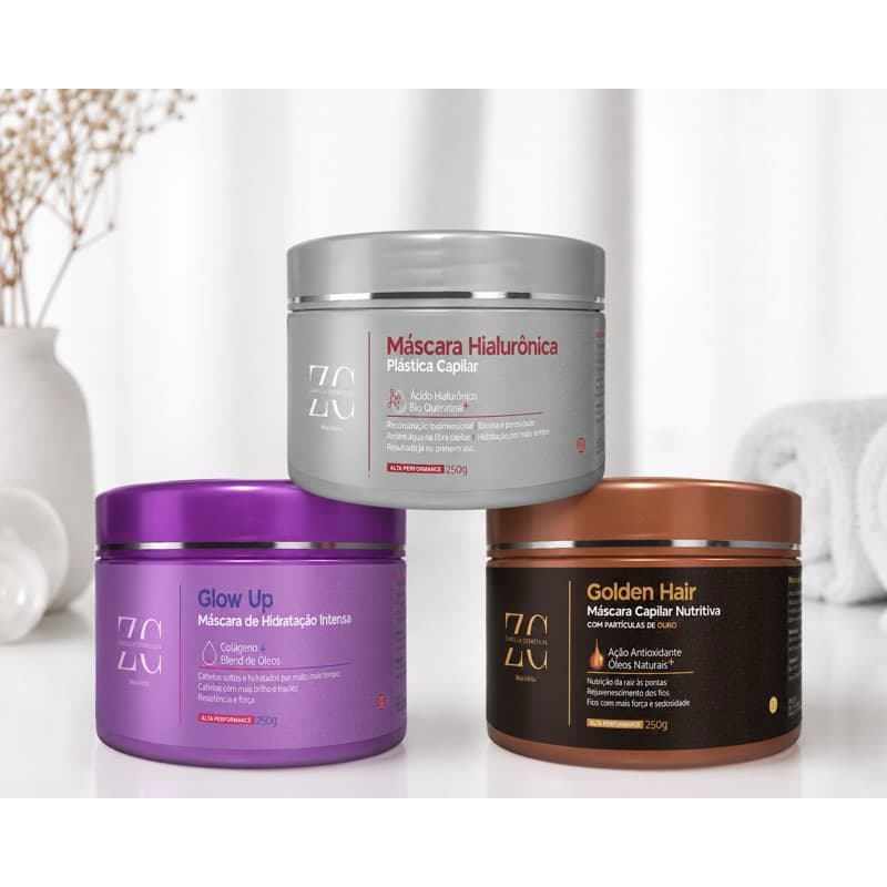 Kit Cronograma Capilar Perfeito Zabella Profissional Hidratação Nutrição Reconstrução 3 Máscaras