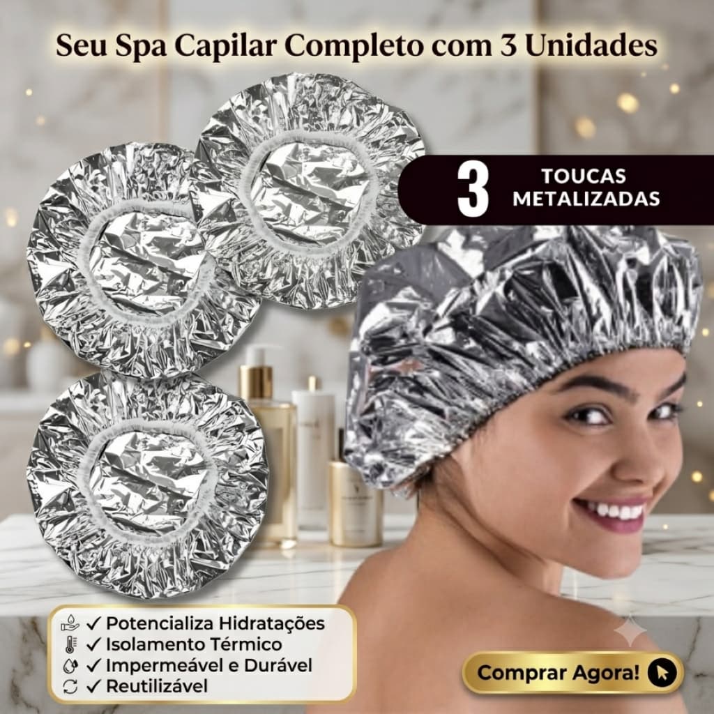 Kit 3 Toucas Térmicas Metalizadas P/ Hidratação Capilar