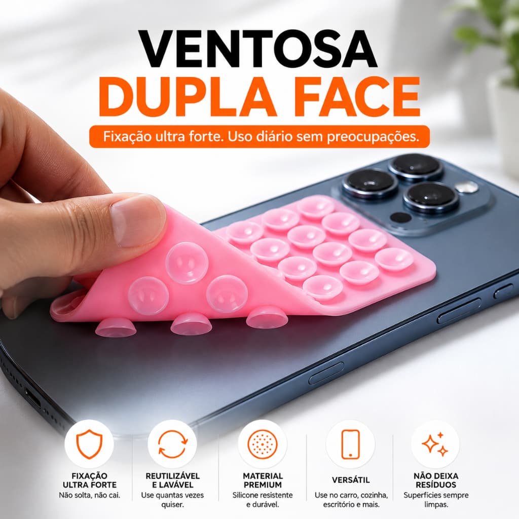 Suporte Ventosa Dupla Face Celular Silicone Fixação Espelho Vidro TikTok Reels