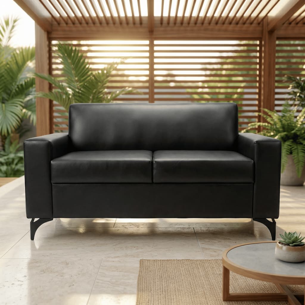 Sofá Regis Corino 140cm 2 Lugares Luxo Pés De Ferro Requinte Decorativo Sala De Barbearia Estar Recepção Confortável