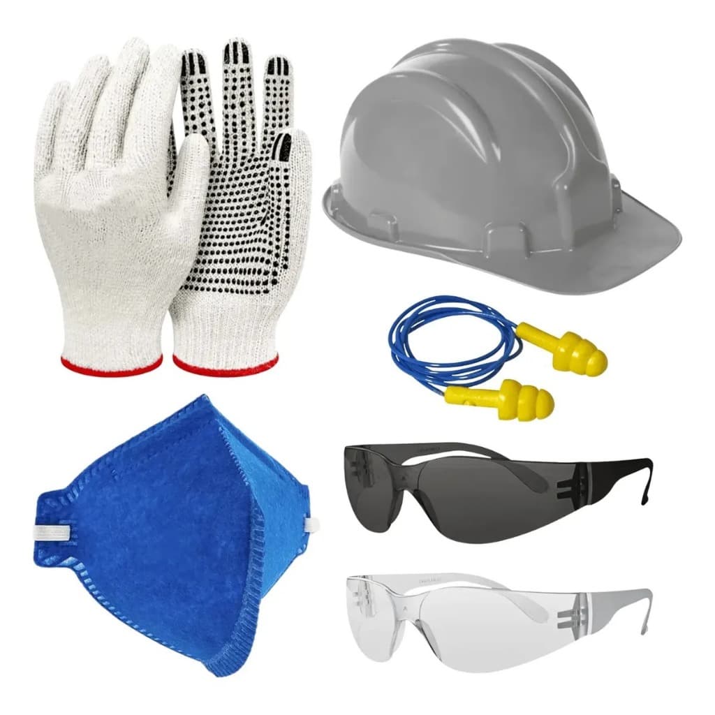 Kit Obras Segurança Óculos Capacete Protetor Auricular Plug Luva Pigmentada Máscara Construção Civil