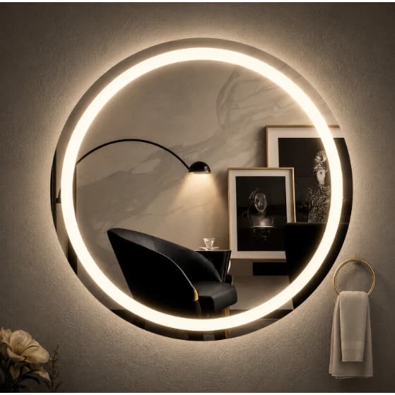Espelho Redondo Decorativo Grande com LED Touch Jateado Design Moderno Iluminado