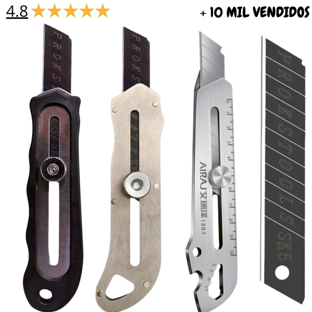 Estilete Profissional de Metal 18mm Com Trava Aço Inox Maciço Super Resistente