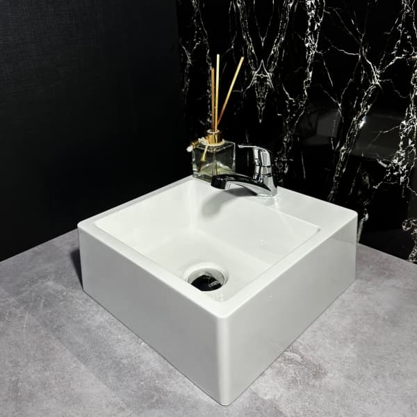 Cuba Sobrepor Moderna Branca Banheiro/ Lavabo 31x31 Pequena Quadrada Brilhante Top