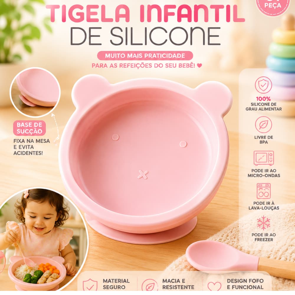 Tigela Infantil de Silicone com Ventosa| Prato Bebê Infantil Antiderrapante Livre de BPA