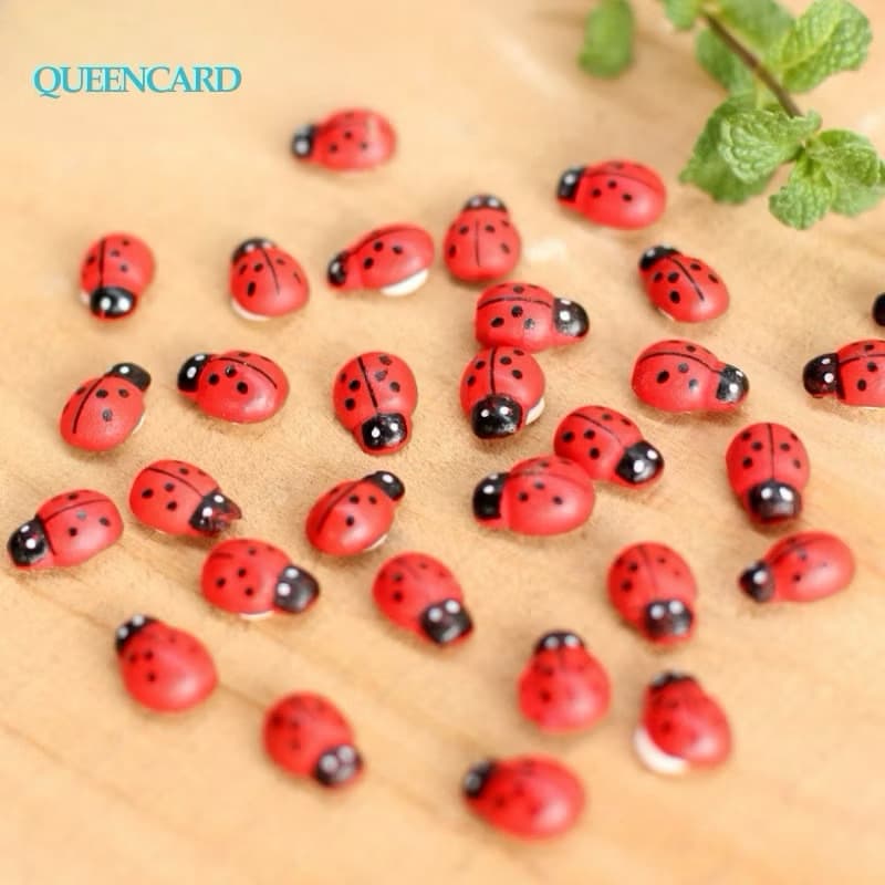 10pcs Micro Landscape Mini Seven-star Ladybugs Beetle Ornaments Wooden Craft Decorações De Paisagismo D Pequenos Animais