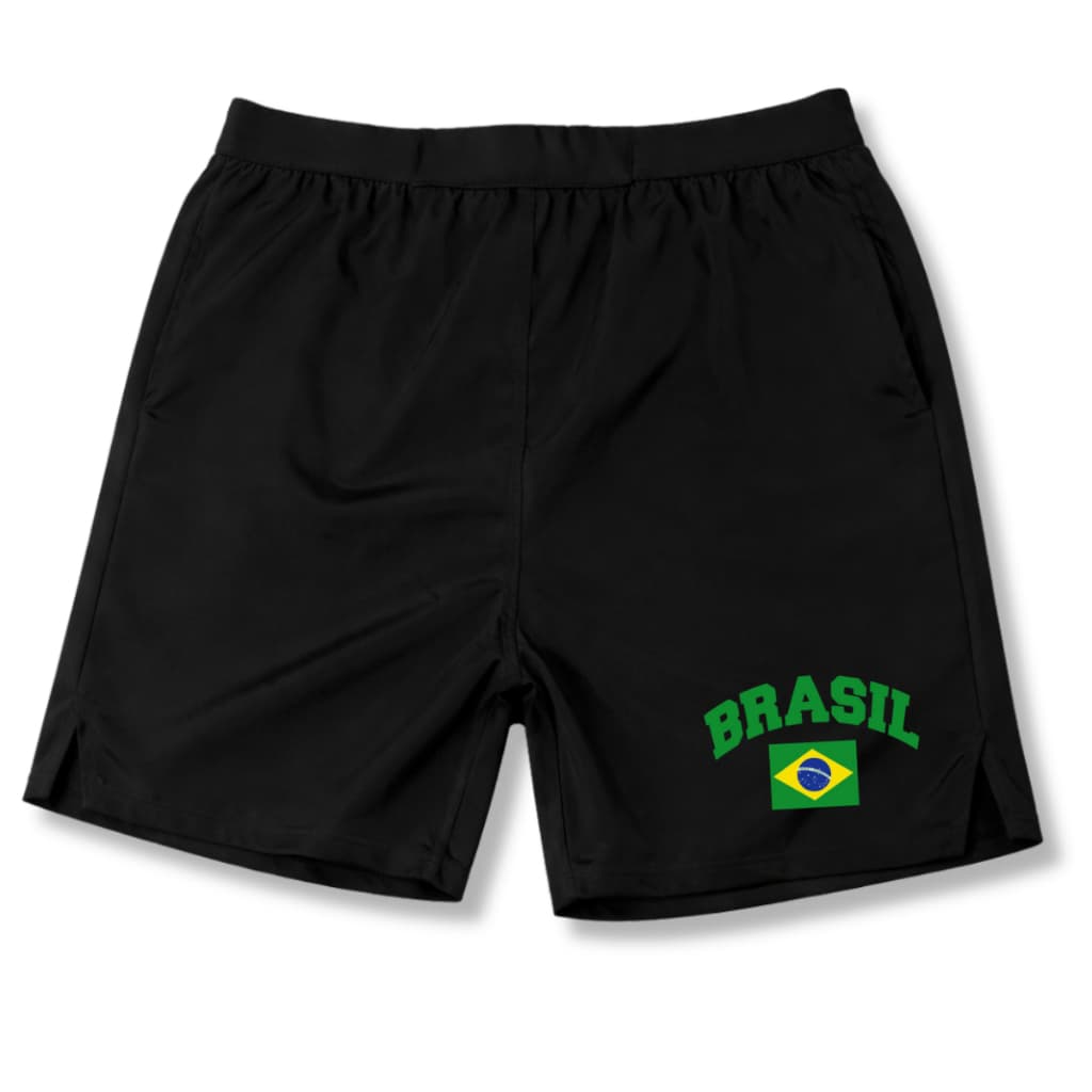 Short Bermuda Tactel com Elastano Estampado Brasil Masculino Treino Academia Esportes