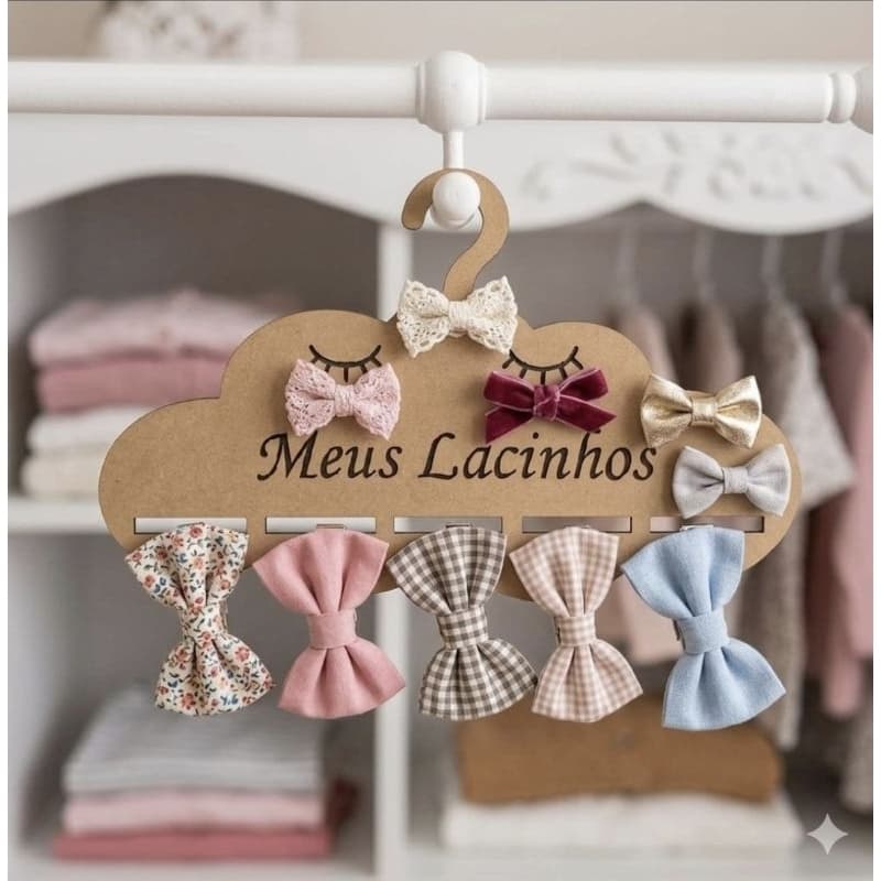Kit 10 Cabides Nuvem Porta Laços/ Lacinhos em MDF