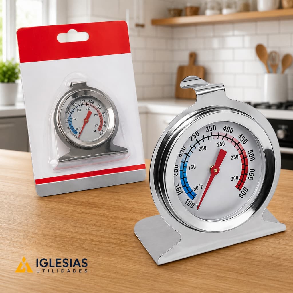 Termômetro Analógico Forno 300° Alta Qualidade Aço Inox Com Base