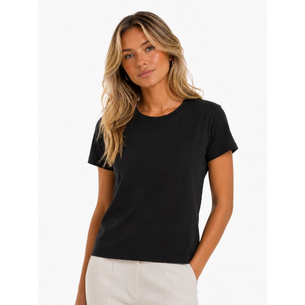 Blusa Casual Feminina Baby Look Manga Curta Gola Redonda Confortável Básica